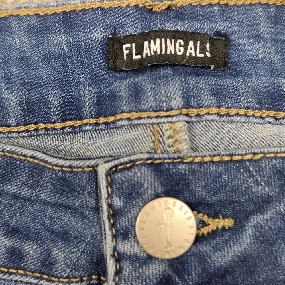 Flamingals Womens Straight Leg Jeans Medium Wash Blue Stretch Denim Size L NEW - Picture 3 of 5